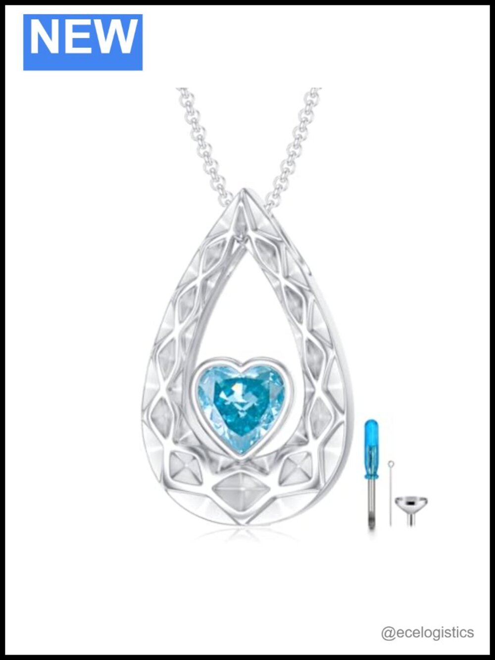 SOULMEET Cremation Urn Necklace White Gold Plated 925 Sterling Silver Heart